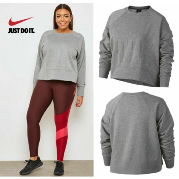 Nike Dri-FIT Versa Crop Gray Crew Pullover Sweatshirt Top 2X - Picture 1 of 7